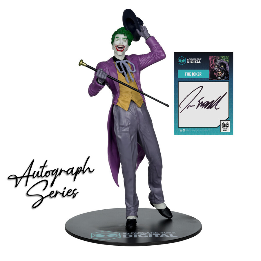 estatua de pvc a escala 16 de el guasón de jason fabok los tres jokers edición autograph con coleccionable digital de mcfarlane toys