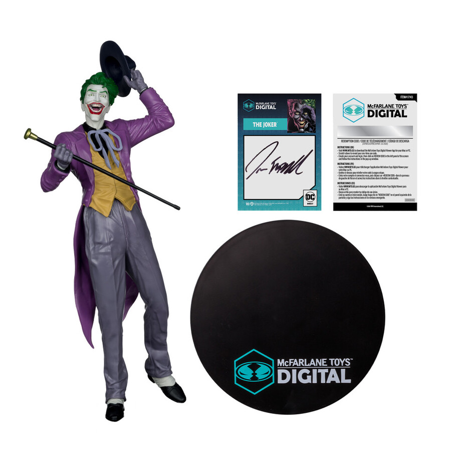estatua de pvc a escala 16 de el guasón de jason fabok los tres jokers edición autograph con coleccionable digital de mcfarlane toys