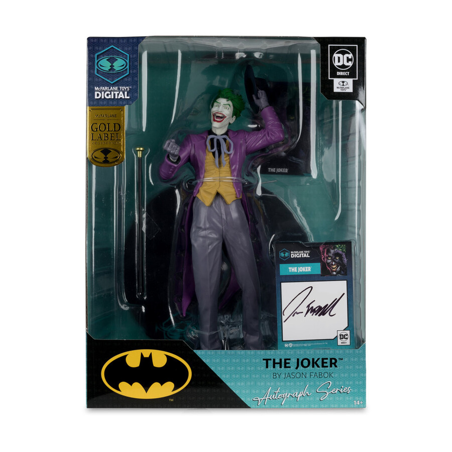 estatua de pvc a escala 16 de el guasón de jason fabok los tres jokers edición autograph con coleccionable digital de mcfarlane toys