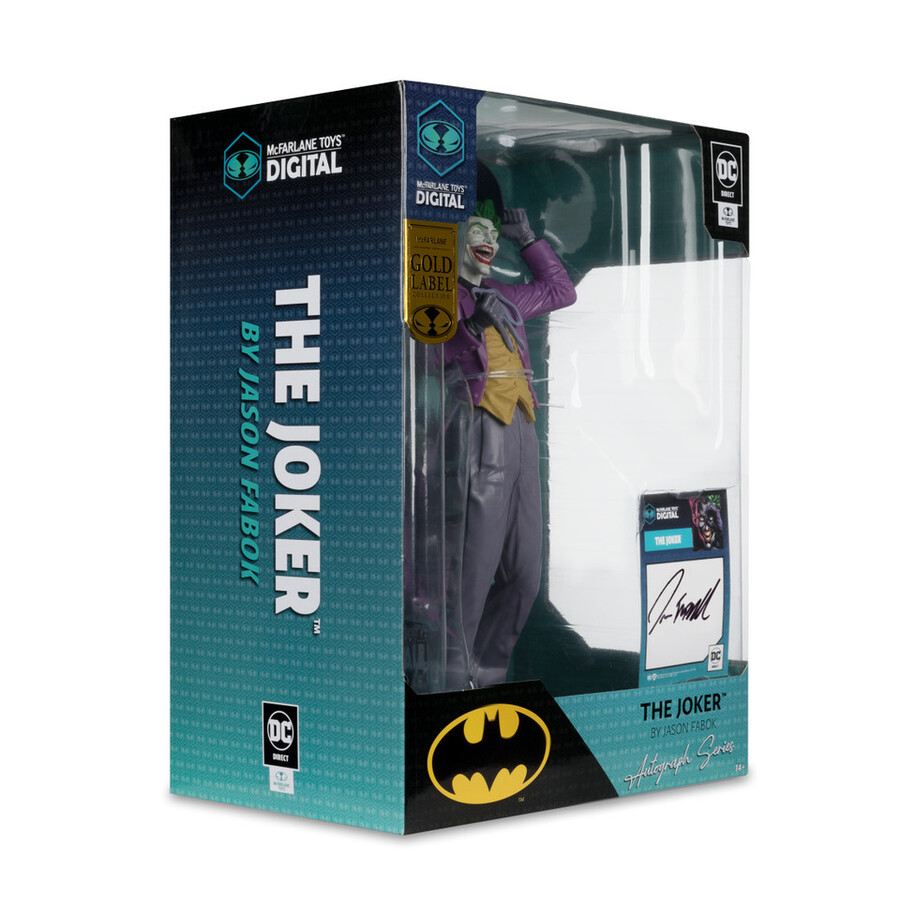 estatua de pvc a escala 16 de el guasón de jason fabok los tres jokers edición autograph con coleccionable digital de mcfarlane toys