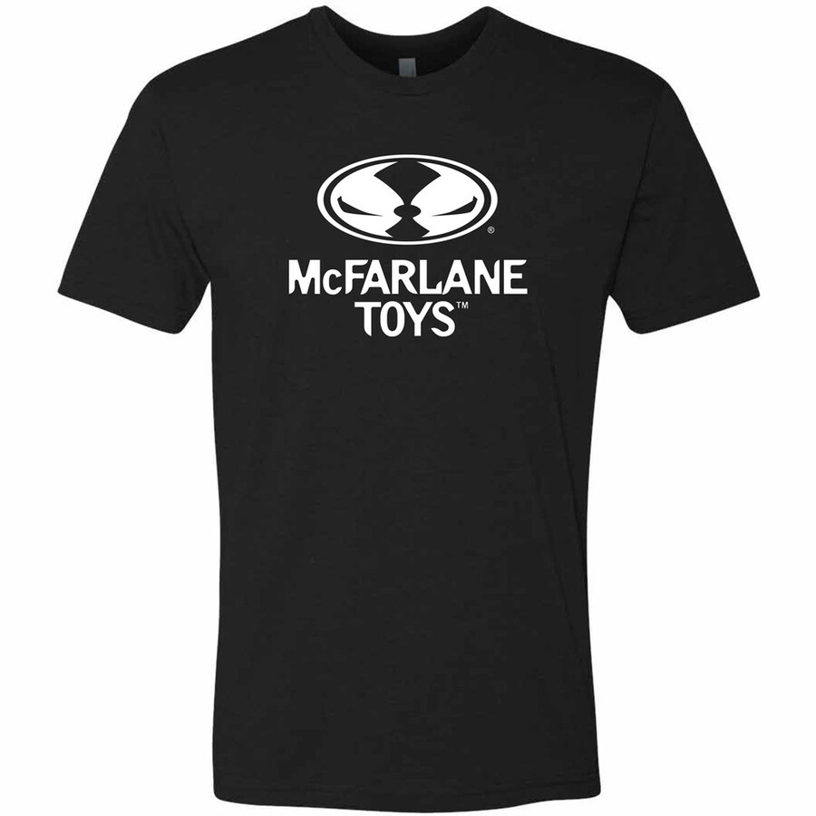 camiseta exclusiva en blanco y negro con el logotipo de mcfarlane toys