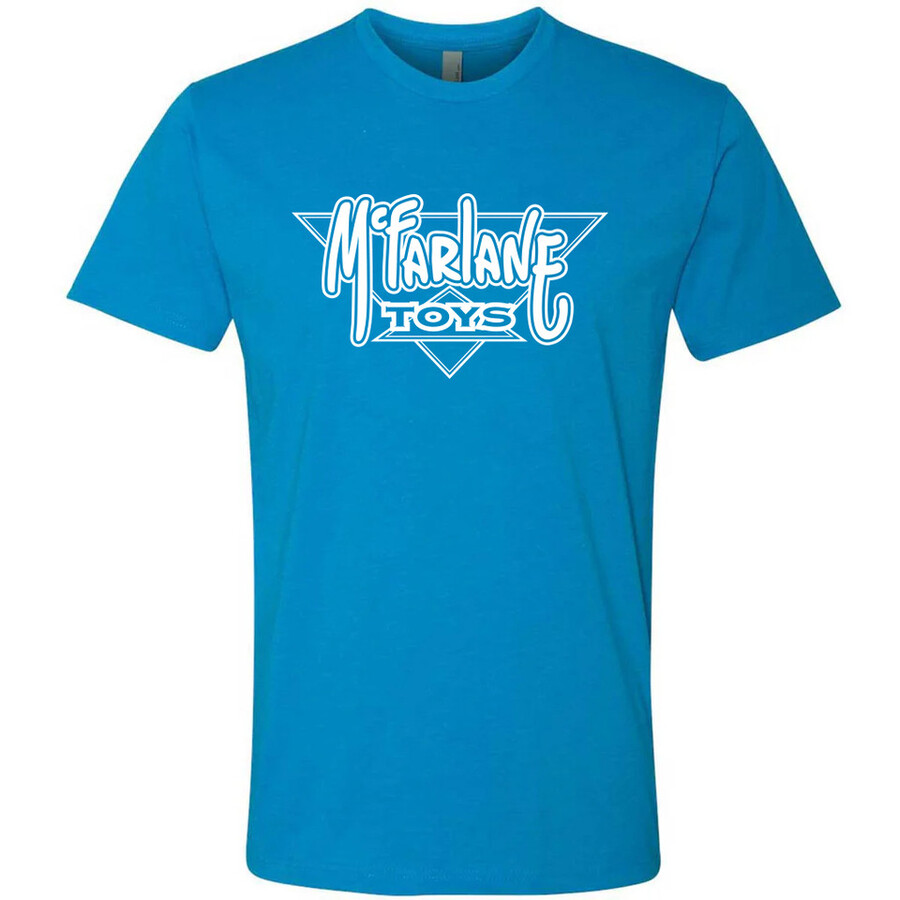 camiseta exclusiva con el logotipo retro de mcfarlane toys en azul vintage