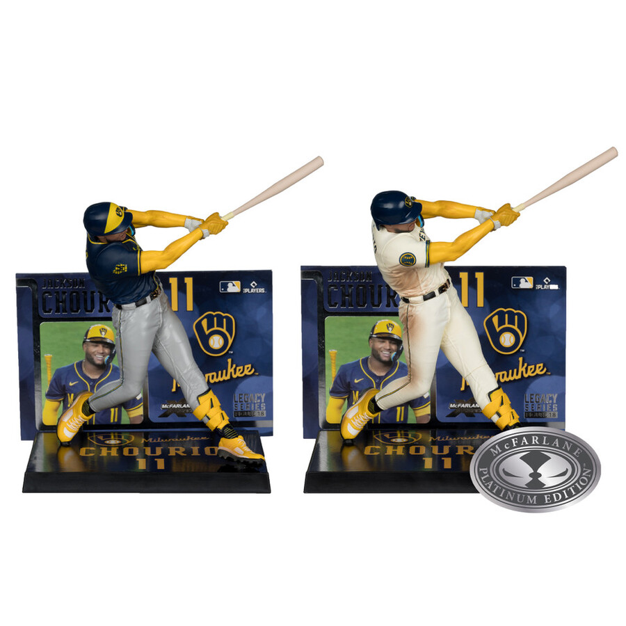paquete mlb de jackson chourio cerveceros de milwaukee 2 figuras chase de 7 regulares y platino mcfarlanes sportspicks