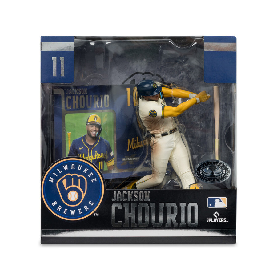 paquete mlb de jackson chourio cerveceros de milwaukee 2 figuras chase de 7 regulares y platino mcfarlanes sportspicks