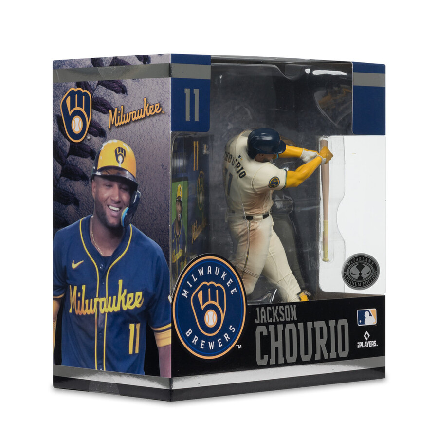 paquete mlb de jackson chourio cerveceros de milwaukee 2 figuras chase de 7 regulares y platino mcfarlanes sportspicks