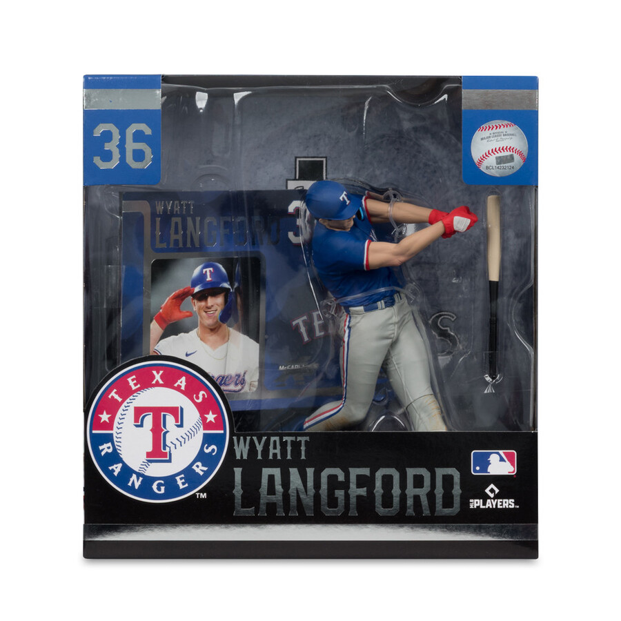 figura de 7 de wyatt langford texas rangers de la mlb. selecciones deportivas de mcfarlane.