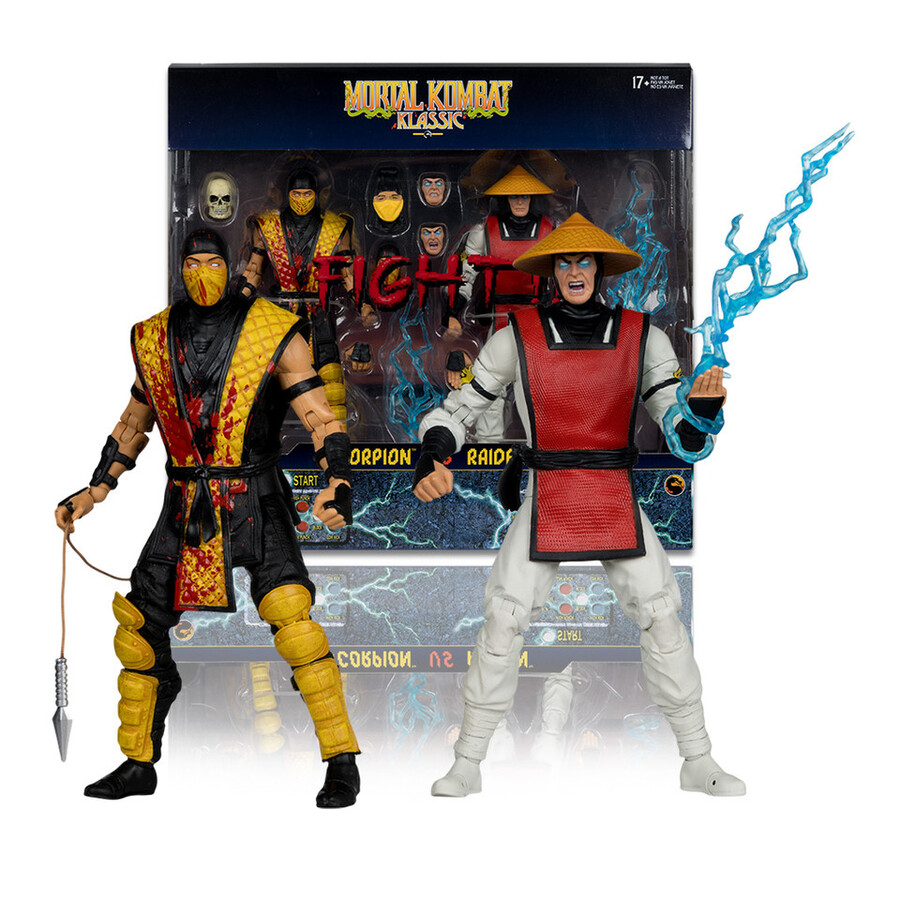 figuras de 18 cm de scorpion vs. raiden mortal kombat klásico paquete de 2