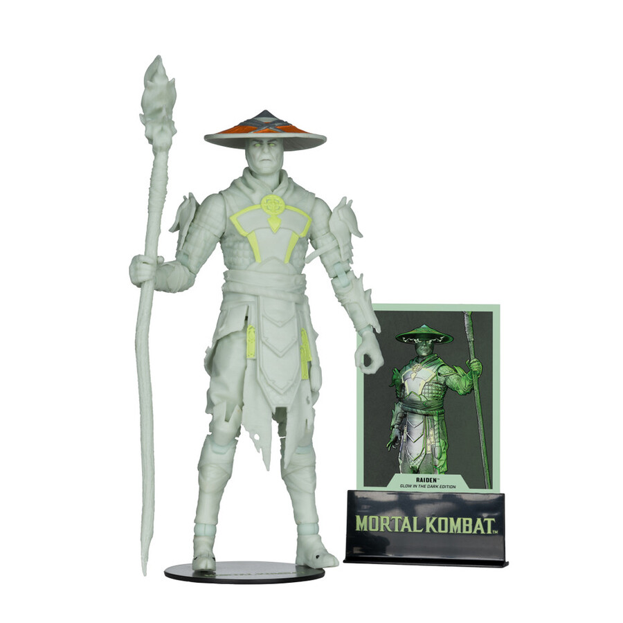 figura de raiden mortal kombat edición glow in the dark gold label de 7