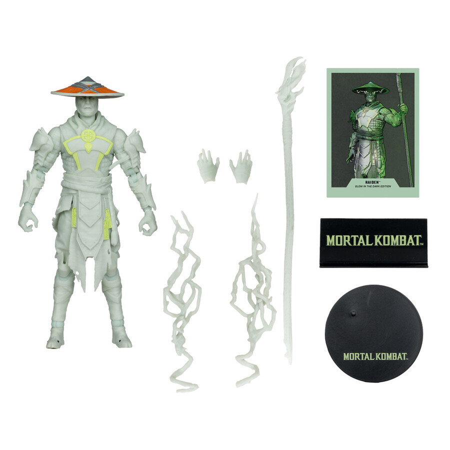 figura de raiden mortal kombat edición glow in the dark gold label de 7