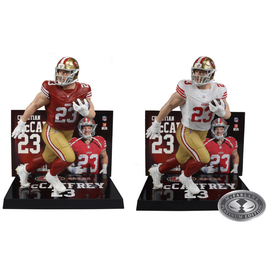 christian mccaffrey san francisco 49ers paquete nfl 2 figuras chase de 7 regular y platino mcfarlanes sportspicks