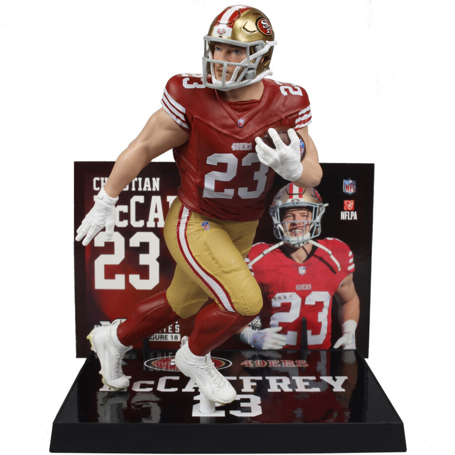 christian mccaffrey san francisco 49ers paquete nfl 2 figuras chase de 7 regular y platino mcfarlanes sportspicks