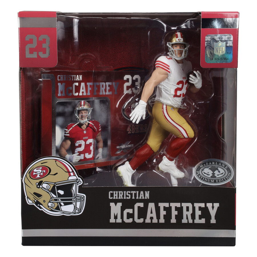 christian mccaffrey san francisco 49ers paquete nfl 2 figuras chase de 7 regular y platino mcfarlanes sportspicks