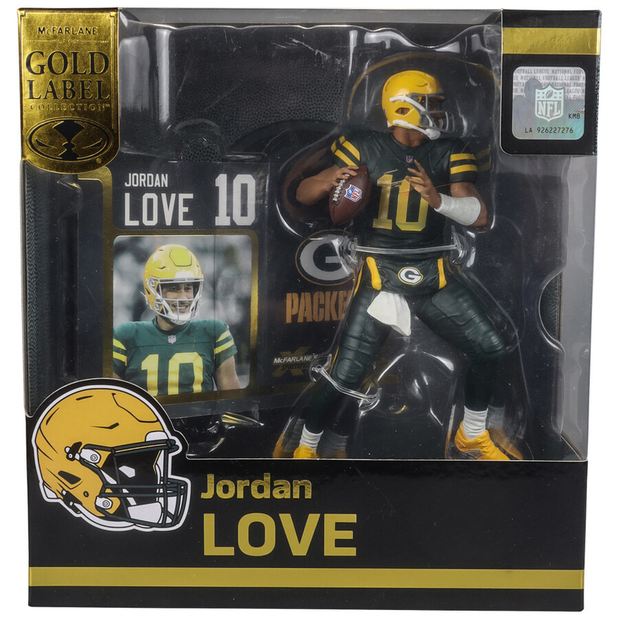 jordan love con camiseta clásica de uniforme green bay packers figura gold label nfl de 18 cm mcfarlanes sportspicks