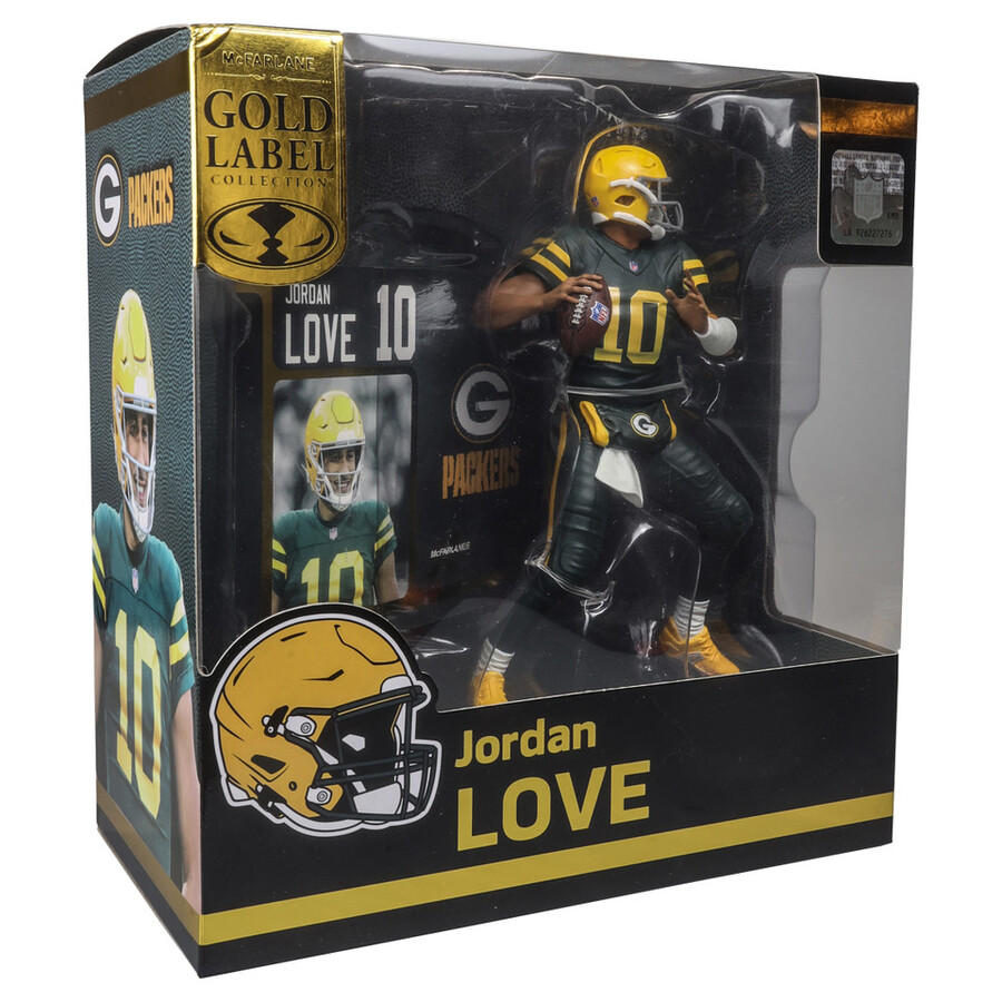jordan love con camiseta clásica de uniforme green bay packers figura gold label nfl de 18 cm mcfarlanes sportspicks