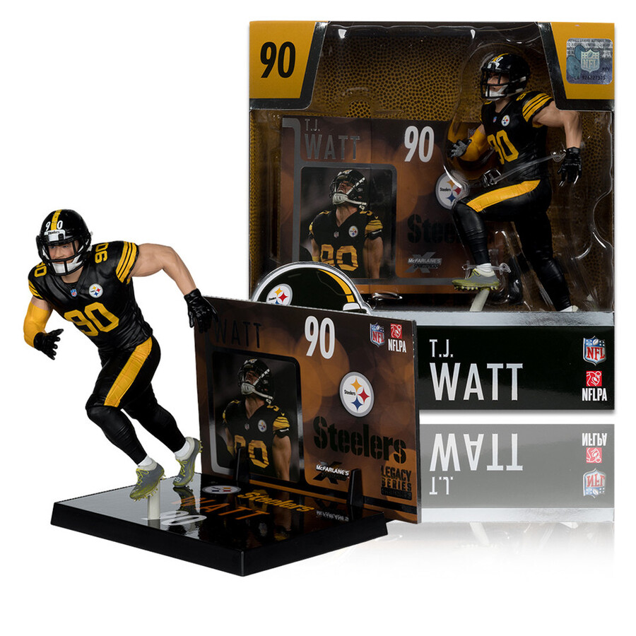 figura de 18 cm de tj watt con uniforme de los pittsburgh steelers fútbol de la nfl. mcfarlanes sportspicks.