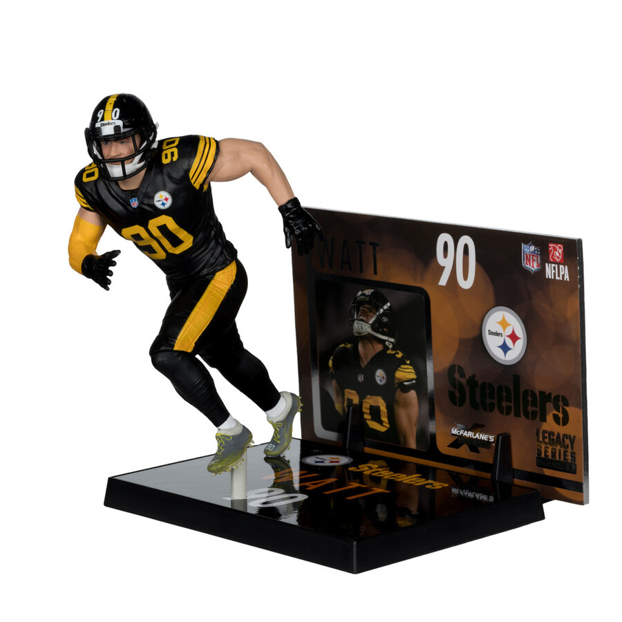 figura de 18 cm de tj watt con uniforme de los pittsburgh steelers fútbol de la nfl. mcfarlanes sportspicks.