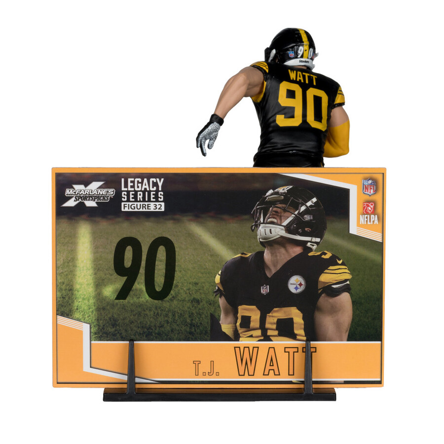 figura de 18 cm de tj watt con uniforme de los pittsburgh steelers fútbol de la nfl. mcfarlanes sportspicks.