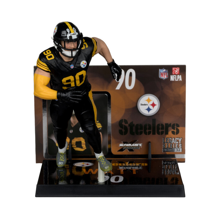 figura de 18 cm de tj watt con uniforme de los pittsburgh steelers fútbol de la nfl. mcfarlanes sportspicks.