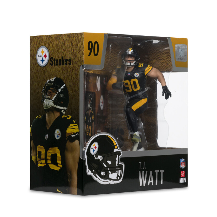 figura de 18 cm de tj watt con uniforme de los pittsburgh steelers fútbol de la nfl. mcfarlanes sportspicks.