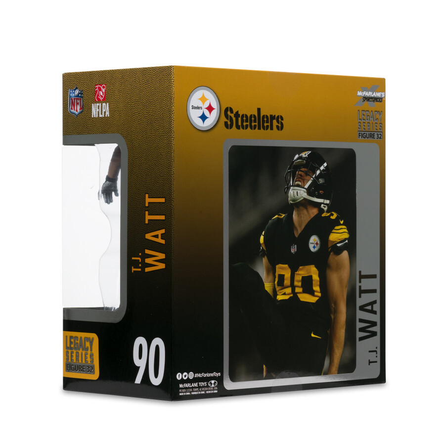 figura de 18 cm de tj watt con uniforme de los pittsburgh steelers fútbol de la nfl. mcfarlanes sportspicks.