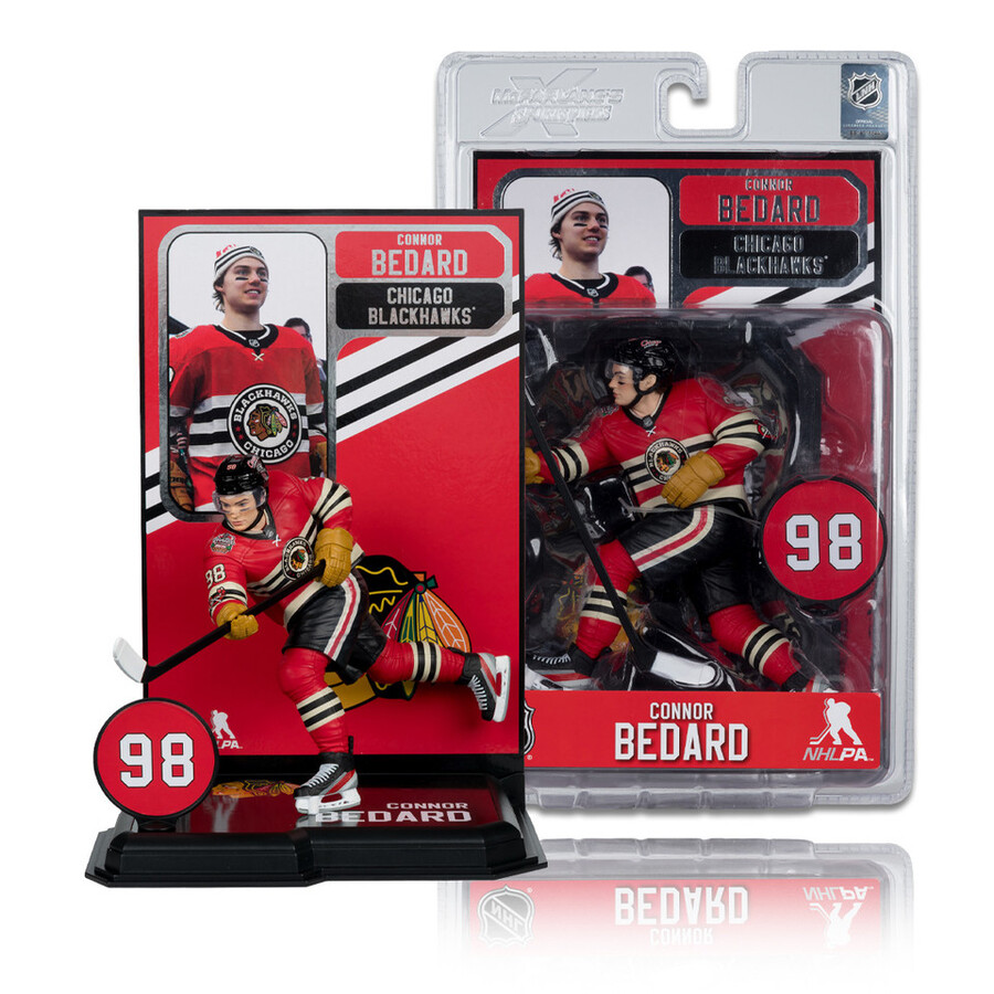 figura de connor bedard chicago blackhawks con camiseta del clásico de invierno de la nhl de 7 pulgadas mcfarlanes sportspicks