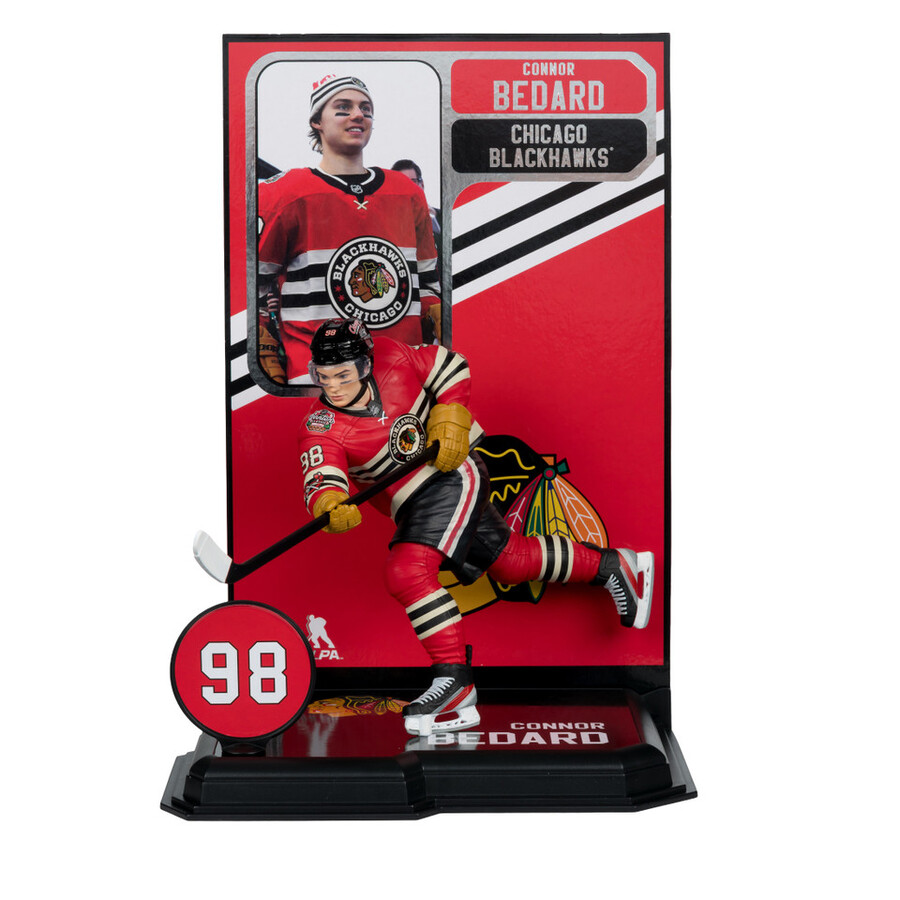 figura de connor bedard chicago blackhawks con camiseta del clásico de invierno de la nhl de 7 pulgadas mcfarlanes sportspicks