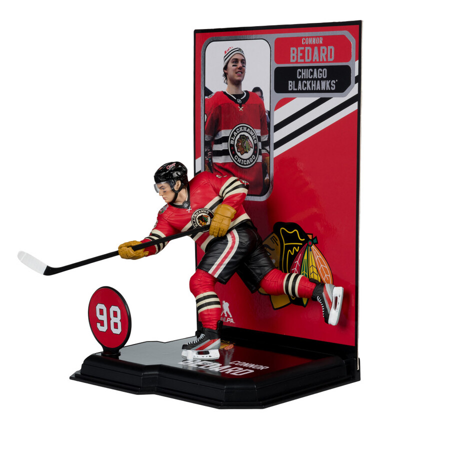figura de connor bedard chicago blackhawks con camiseta del clásico de invierno de la nhl de 7 pulgadas mcfarlanes sportspicks