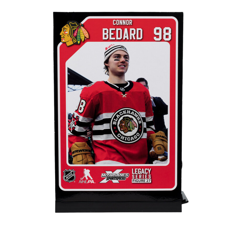 figura de connor bedard chicago blackhawks con camiseta del clásico de invierno de la nhl de 7 pulgadas mcfarlanes sportspicks