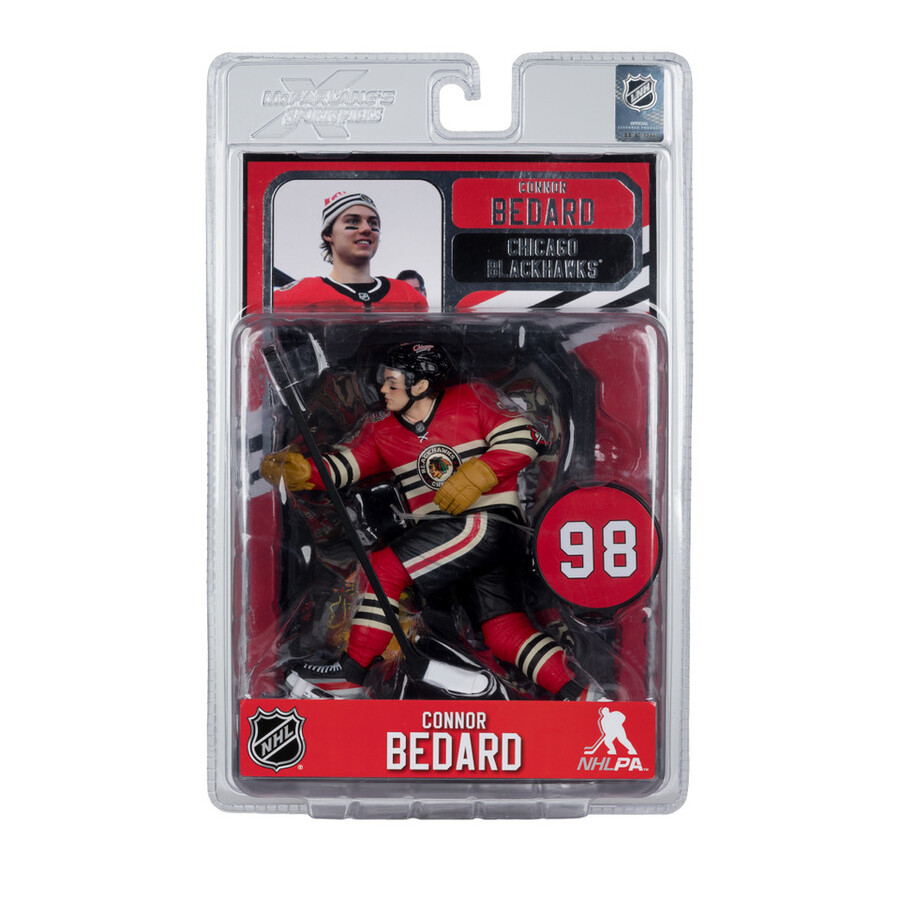 figura de connor bedard chicago blackhawks con camiseta del clásico de invierno de la nhl de 7 pulgadas mcfarlanes sportspicks