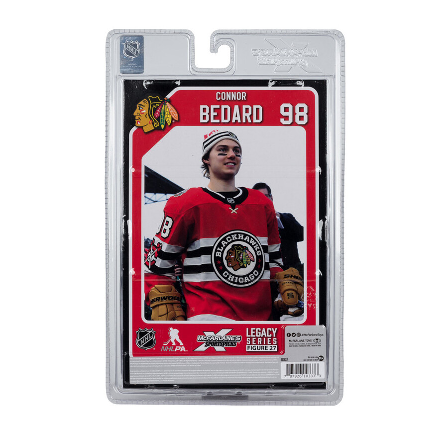 figura de connor bedard chicago blackhawks con camiseta del clásico de invierno de la nhl de 7 pulgadas mcfarlanes sportspicks