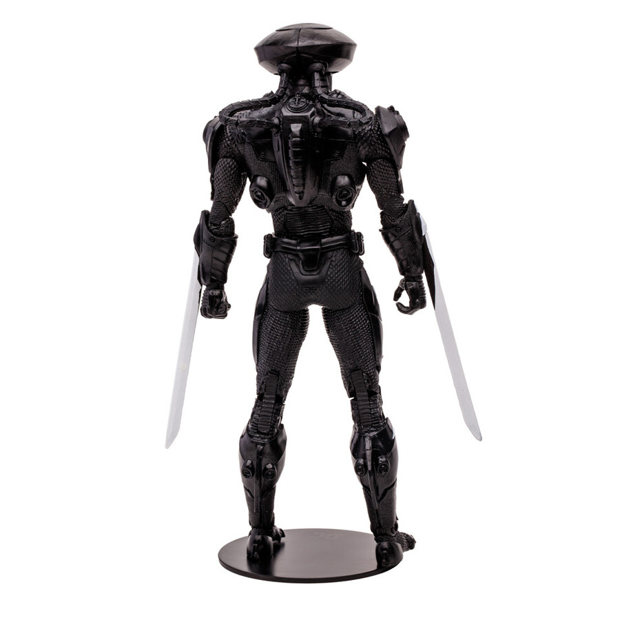 figura de 7 de black manta line art perforadoras de páginas con etiqueta dorada y cómic de batman