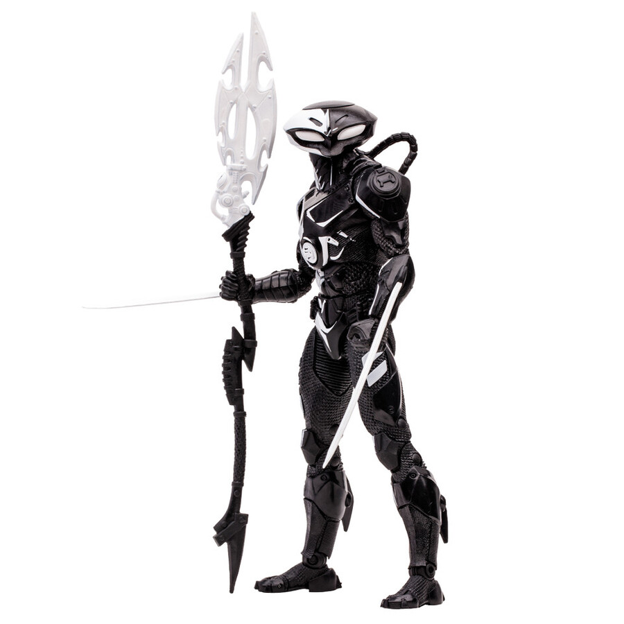 figura de 7 de black manta line art perforadoras de páginas con etiqueta dorada y cómic de batman