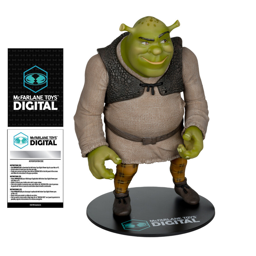 figura posada de shrek movie maniacs shrek de 12 con coleccionable digital. etiqueta dorada exclusiva de mcfarlane toys store.