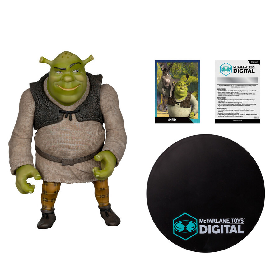 figura posada de shrek movie maniacs shrek de 12 con coleccionable digital. etiqueta dorada exclusiva de mcfarlane toys store.